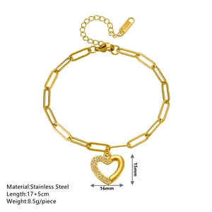 Adjustable golden stainless steel heart bracelet with sparkling zircon stones and gift box