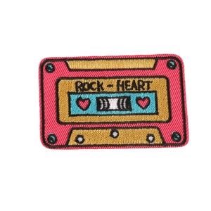 Retro colorful cassette tape embroidered patch with Rock Heart text for clothing DIY