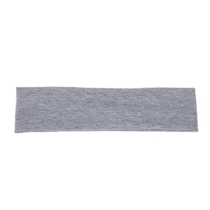 Grey elastic sports headband for running and fitness, sweat-wicking fabric shown flat