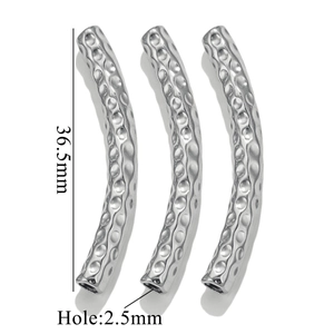 Detail of 36.5mm textured stainless steel curved tube beads for DIY jewelry making