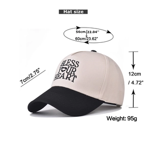 Detailed dimensions of cotton baseball cap with Bless Your Heart embroidery
