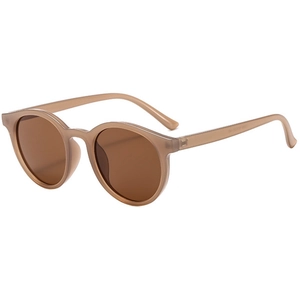 Classic round vintage tea-colored sunglasses with light brown frames and dark brown lenses