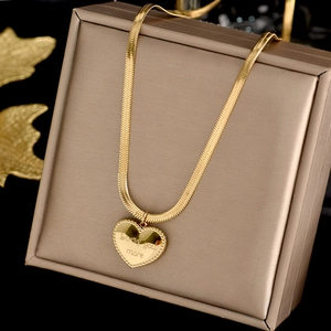 Titanium Steel Love Heart Pendant Necklace For Women Gold Snake Chain Love You More Letter Inscription Necklaces Jewelry Gift
