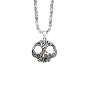Silver skull pendant on box chain necklace, Halloween DIY gothic jewelry accessory