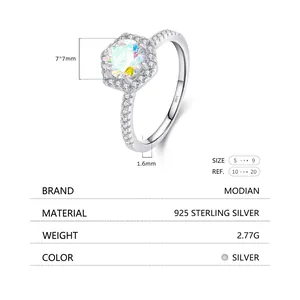 S925 sterling silver ring featuring a hexagon-cut colorful stone and paved cubic zirconia