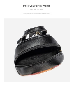 Detail view of the mini backpack interior and durable lychee grain vegan leather texture