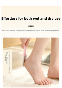 Detail view of double-sided stainless steel foot rasp removing hard dead skin and calluses