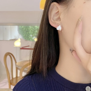 French vintage S925 sterling silver stud earrings with irregular crumpled metal texture