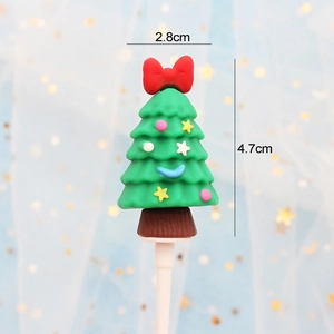 Christmas tree cake topper with red bow and colorful balls, 2.8cm wide and 4.7cm high