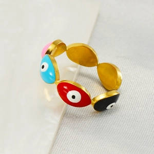 Evil Eye Open Ring Stainless Steel 18K Gold Plated Colorful Enamel Adjustable Boho Fashion Jewelry For Women Men