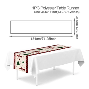 Polyester Christmas table runner with reindeer and trees, size 35.5x181cm detailed view