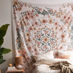 Bohemian Mandala Wall Tapestry Polyester Fabric Flower Sun Moon Print Boho Ins Style Bedroom Living Room Home Decor
