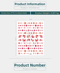 Detailed size chart for red and orange polka dot nail art stickers, model KX093