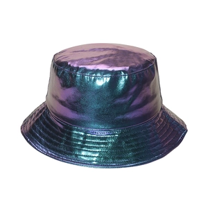 Metallischer Hologramm-Anglerhut aus PU-Leder mit schillerndem Farbverlauf für Streetwear