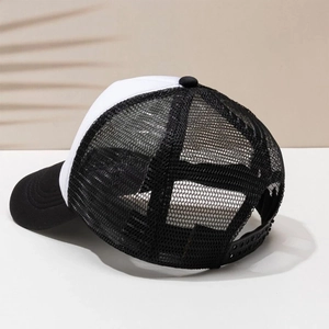Classic black and white mesh trucker hat with adjustable snapback for summer sun protection