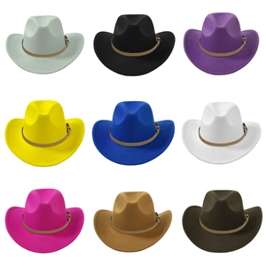 Western Cowboy Hat Wide Brim Felt Fedora With Leather Band Metal Buckle Vintage Style For Men Women