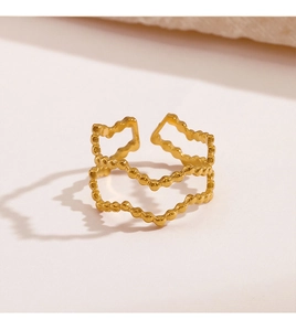 Macro shot of 18K gold-plated double-layer wavy beaded texture on adjustable open ring