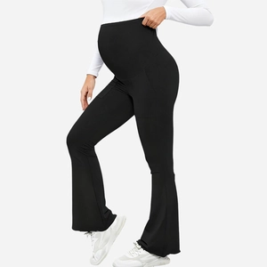Close-up of maternity flared leggings with supportive high-waist abdominal panel