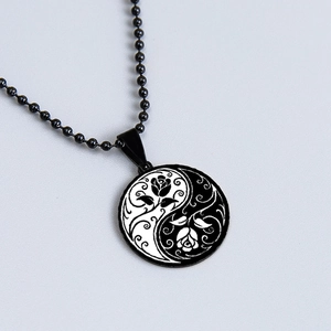 Tree Of Life Yin Yang Rose Pendant Necklace Stainless Steel Ball Chain Vintage Ethnic Style Jewelry For Men Women