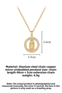 Detailed view of Virgin Mary pendant with gold-plated micro-inlaid white zircon stones