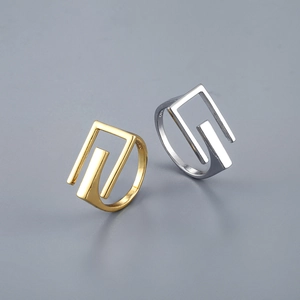 Minimalist 925 silver open rings in gold and silver finish with geometric hollow E design
