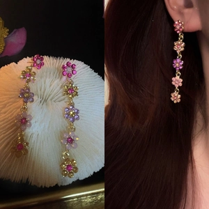 Boucles D'oreilles Longues À Fleurs En Strass Colorés Avec Tige En Argent Sterling 925 Style Luxe Doux Pour Femmes