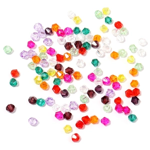Detailed top view of multi-colored faceted crystal glass beads for DIY jewelry making