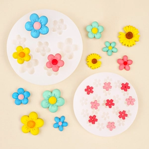 Silicone flower molds with cherry blossom and daisy patterns for DIY fondant and clay crafts
