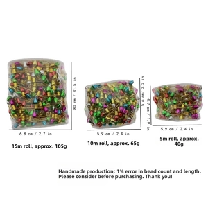 Size chart for colorful Christmas bead chain rolls in 5m, 10m, and 15m length options