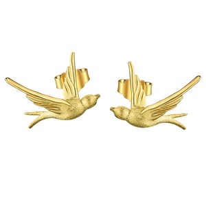 Orecchini a perno a forma di rondine in argento 925 dorato con design ad uccellino