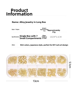 Detailed specs of 12-grid box with golden geometric alloy nail art studs and rivets