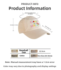 Detailed size guide for green baseball cap with 54-60cm circumference and 7cm brim