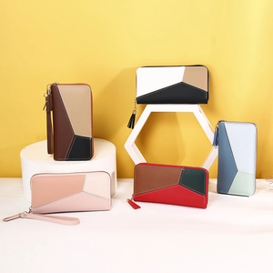 Carteras largas de cuero sintético para mujer con cremallera y borlas en varios colores