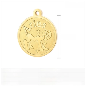 Detailed size specifications for a 15mm golden Aries stainless steel pendant