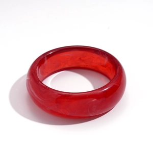 Vintage red marble resin bangle with elegant round geometric pattern for women