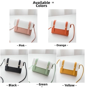 Collage of chic contrast color crossbody flap bags in pink, orange, black, green and yellow