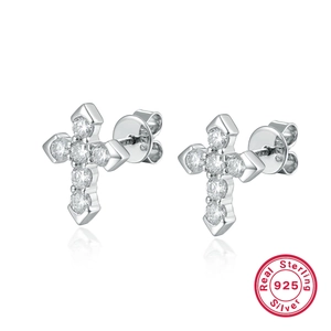 925 Sterling Silver Cross Stud Earrings For Women Zirconia Inlaid Gold Silver Plated Elegant Simple Fashion Jewelry Gift