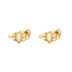 S925 silver gold plated opal stud earrings with marquise cut and screw back closure