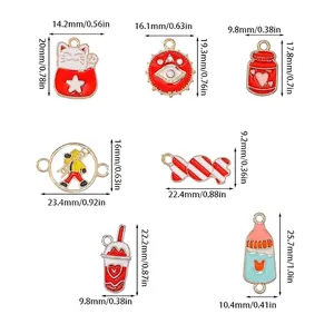 10pcs red enamel alloy charms set with detailed dimensions for DIY jewelry making