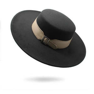 Chapeau Canotier Vintage à Large Bord Plat pour Hommes Femmes Style Britannique Feutre de Laine Fedora Avec Boucle de Ceinture