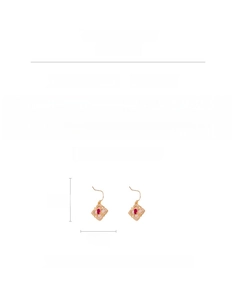 Close-up of gold-plated copper flower earrings with zircon inlays and detailed dimensions
