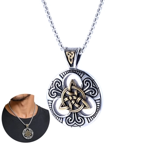 Celtic Knot Triquetra Necklace Stainless Steel Round Viking Pendant Nordic Vintage Jewelry For Men And Women