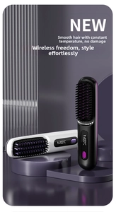 Detail of cordless hair straightener brush featuring LCD display and 200°C temperature