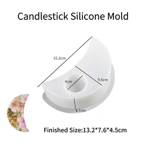 Détail du moule en silicone demi-lune pour bougeoir en résine avec dimensions finies