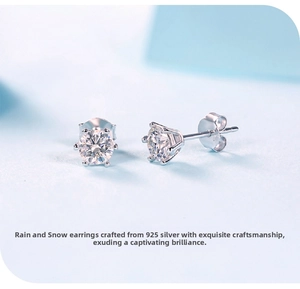 Macro shot of 925 sterling silver stud earrings featuring six-prong moissanite stones