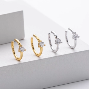 Minimalist gold and silver S925 sterling silver C-shaped ear cuffs with sparkling zircons