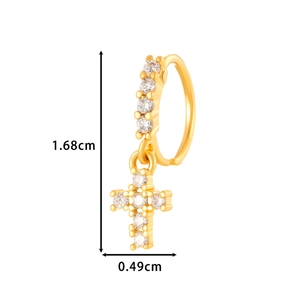 Gold-plated copper nose ring with zircon-encrusted cross pendant and size markings