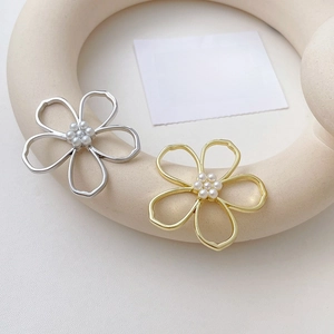 Minimalist alloy hollow flower pendants with white pearls in gold and silver finish