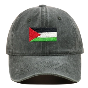 Detailed close-up of high-quality embroidery on dark grey vintage washed cotton baseball cap