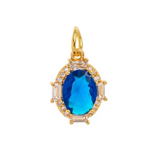 Collier en pierre de naissance dorée avec grand gemme bleu ovale et détails en zircon